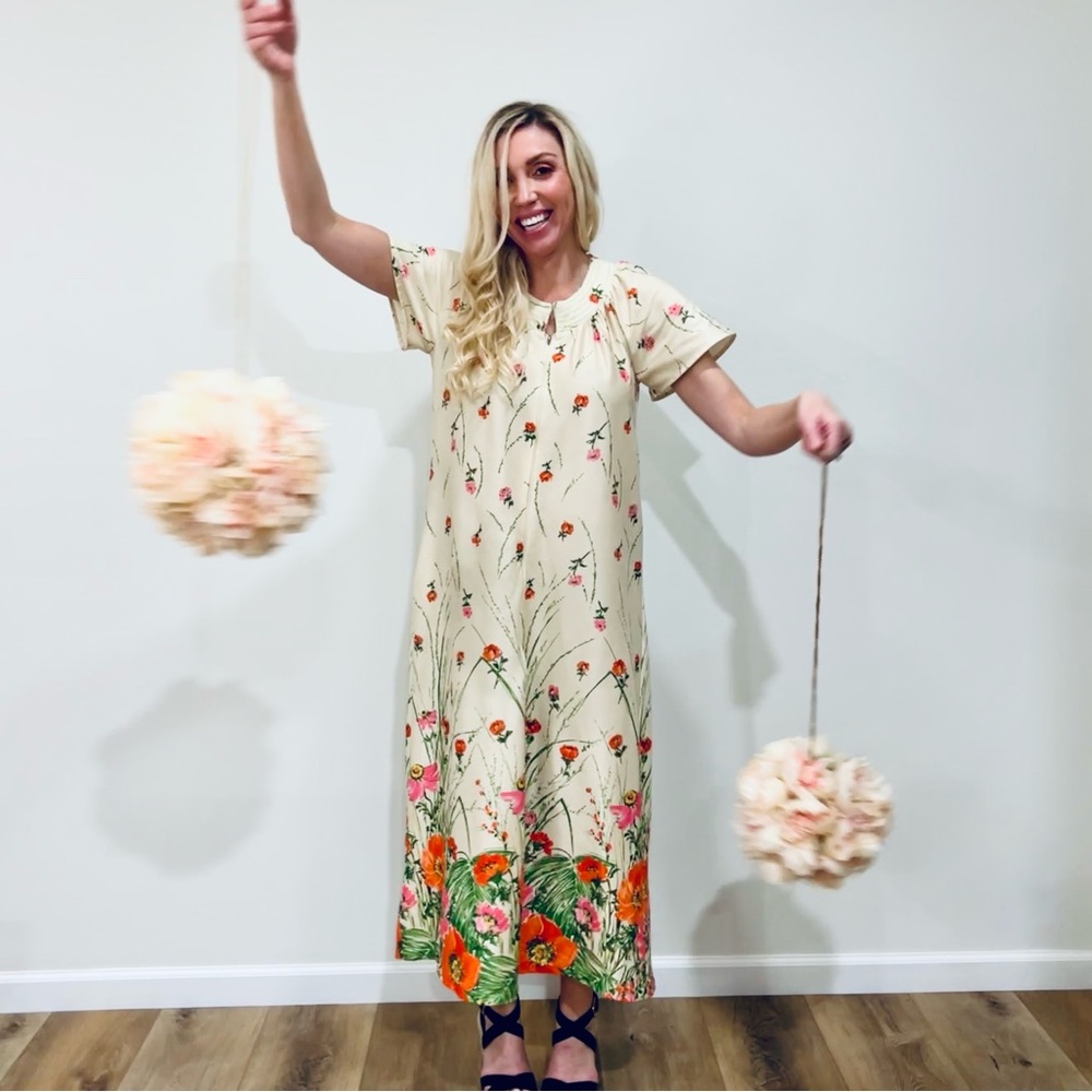 VTG Floral Housecoat Zip-up Dress